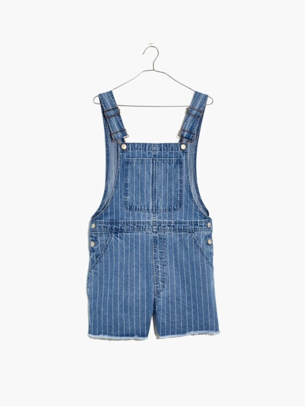 Madewell Pinyon Pinstripe Short Overalls Boxy Fit Light Wash Size Medium